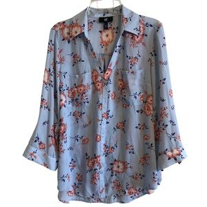 Iz Byer Floral Blouse - Light Blue and Orange